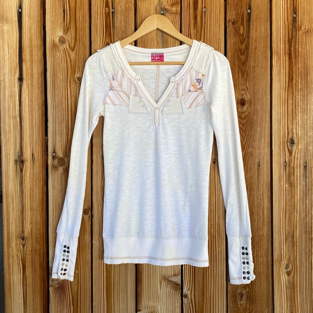 Free People Patchwork Button Cuff Henley - image 1